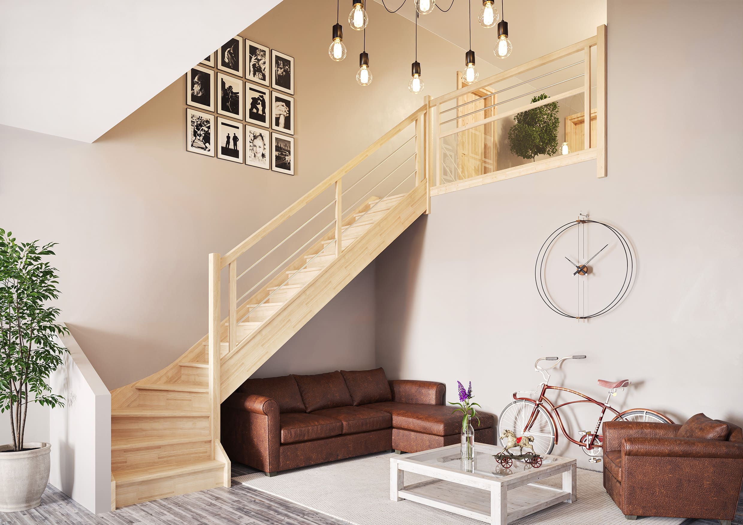 escalier sur mesure escao en bois hévéa lisses inox