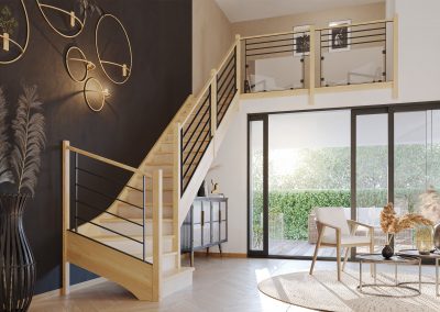 escalier sur mesure en bois et métal moderne fabriqué par escao