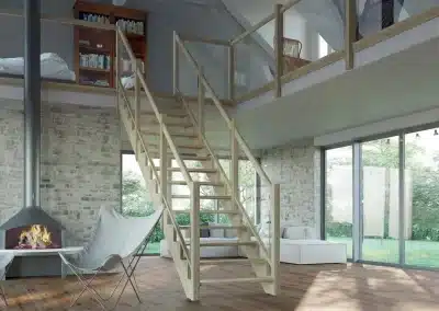 escalier à la française 2 crémaillères bois en frêne olivier finition vernis incolore