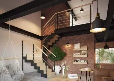 escalier à la française 2 crémaillères métal en hévéa finition vernis incolore